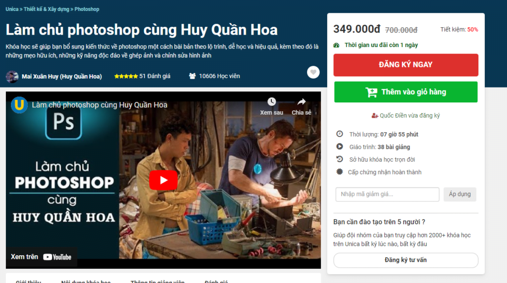  Làm chủ photoshop cùng Huy Quần Hoa miễn phí
