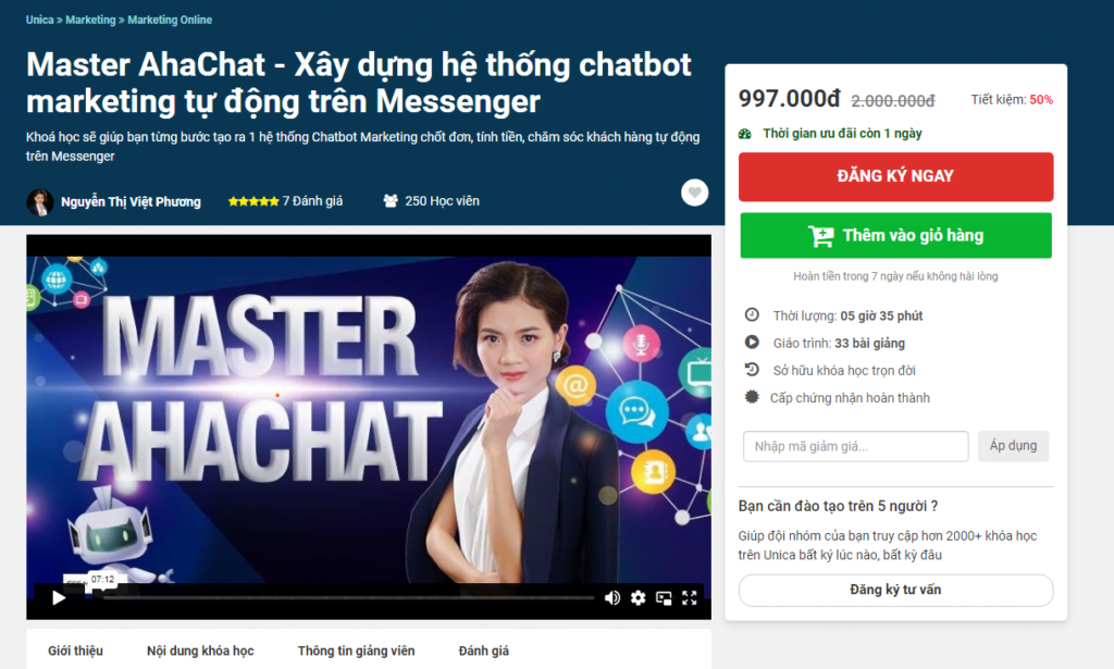 Master AhaChat - Xây dựng hệ thống chatbot marketing tự động trên Messenger