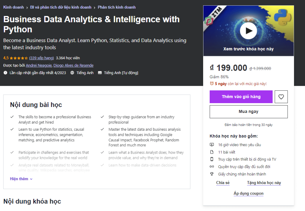 Business Data Analytics & Intelligence With Python 2023