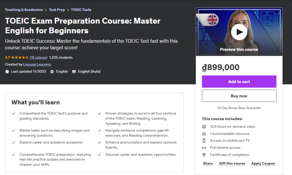 TOEIC Exam Preparation Course Master English for Beginners