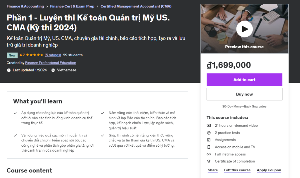 Phần 1 - Luyện thi Kế toán Quản trị Mỹ US. CMA (Kỳ thi 2024)