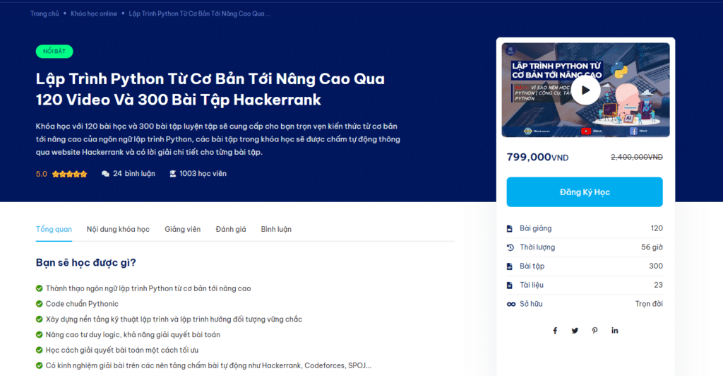 Khóa học python qua 120 bài giảng và 300 bài tập trên hackerrank