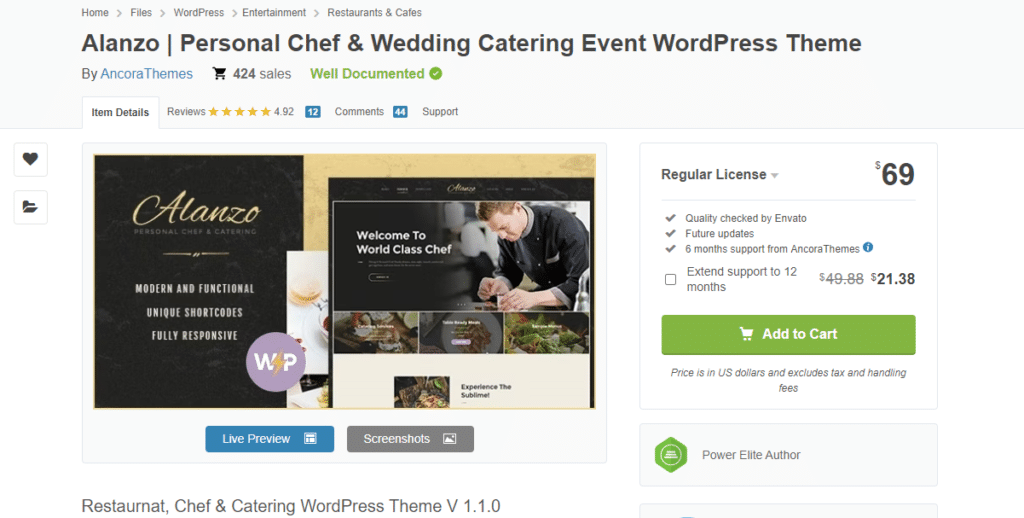 Alanzo | Personal Chef & Wedding Catering Event WordPress Theme