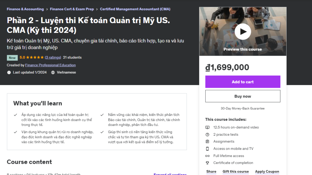 Phần 2 - Luyện thi Kế toán Quản trị Mỹ US. CMA (Kỳ thi 2024)