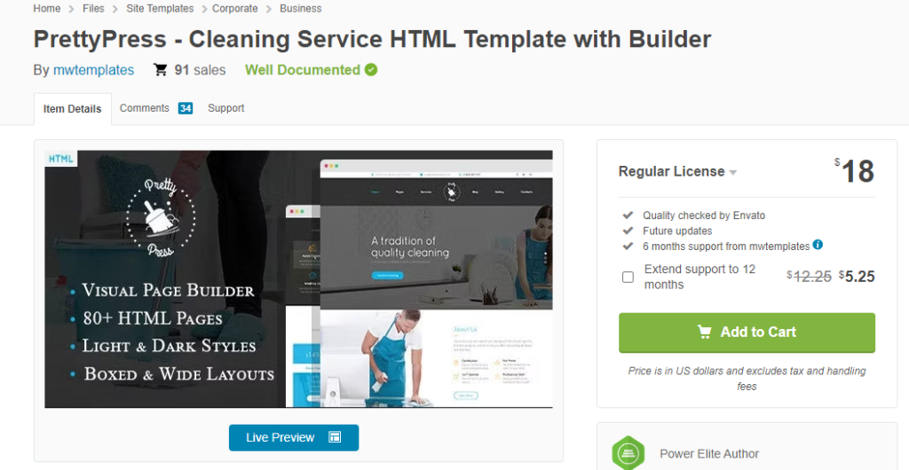 PrettyPress - Cleaning Service HTML Template with Builder