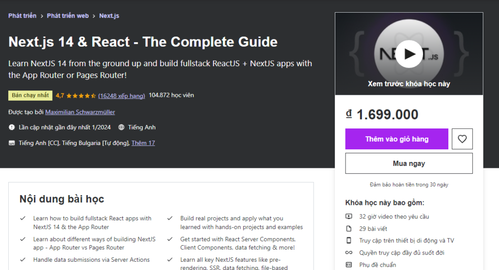 Nextjs 14 React - The Complete Guide