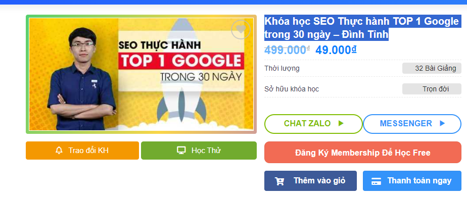 Khóa học SEO Thực hành TOP 1 Google trong 30 ngày – Đình Tỉnh