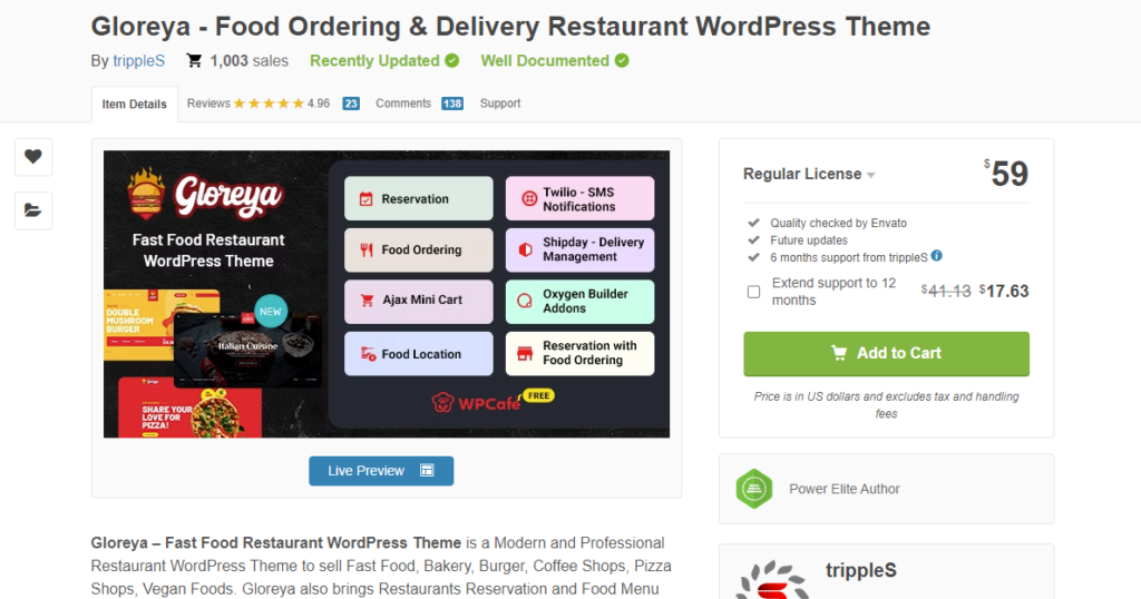 Gloreya - Food Ordering & Delivery Restaurant WordPress Theme
