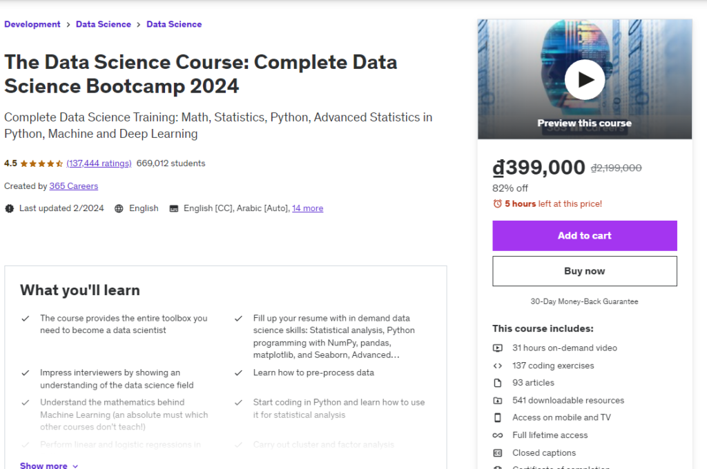 The Data Science Course: Complete Data Science Bootcamp 2024