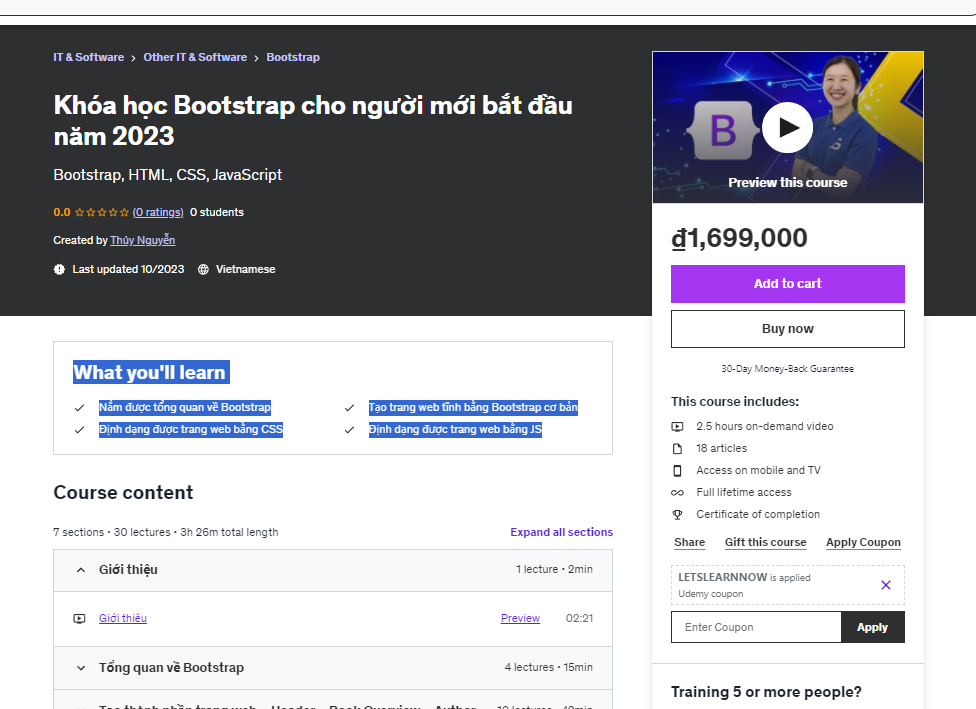 Khóa học Bootstrap cho người mới bắt đầu năm 2023