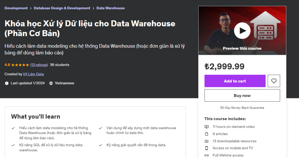 Khóa học Xử lý Dữ liệu cho Data Warehouse (Phần Cơ Bản)