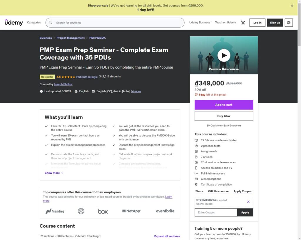 PMP Exam Prep Seminar - Complete Exam Coverage with 35 PDUs