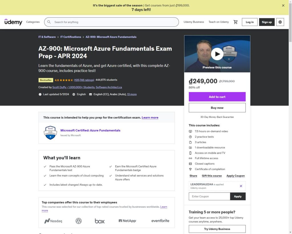 AZ-900: Microsoft Azure Fundamentals Exam Prep - APR 2024
