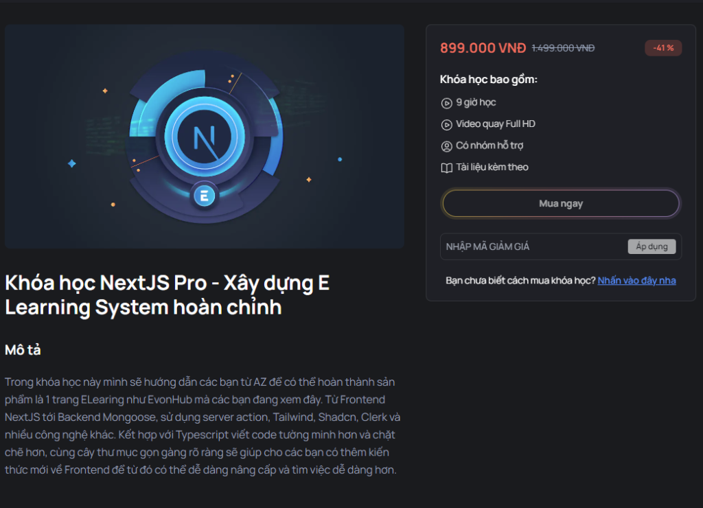 Khóa học NextJS Pro - Xây dựng E Learning System hoàn chỉnh