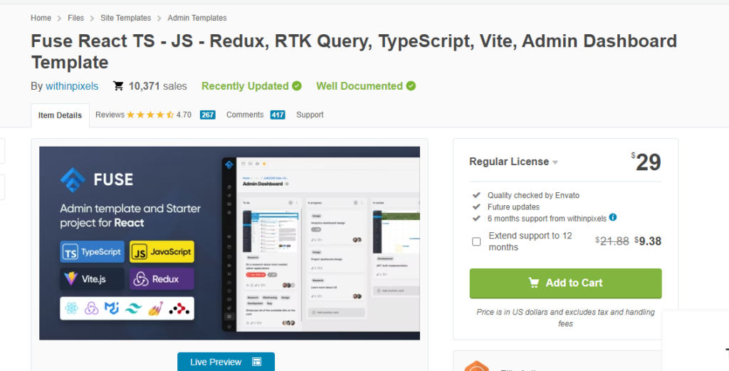 Fuse - React Admin Template Redux Toolkit Material Design with Hooks Support