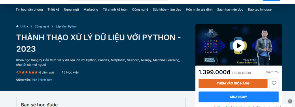 THÀNH THẠO XỬ LÝ DỮ LIỆU VỚI PYTHON - 2023