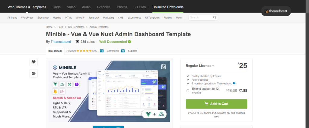  Minible - Vue & Vue Nuxt Admin Dashboard Template