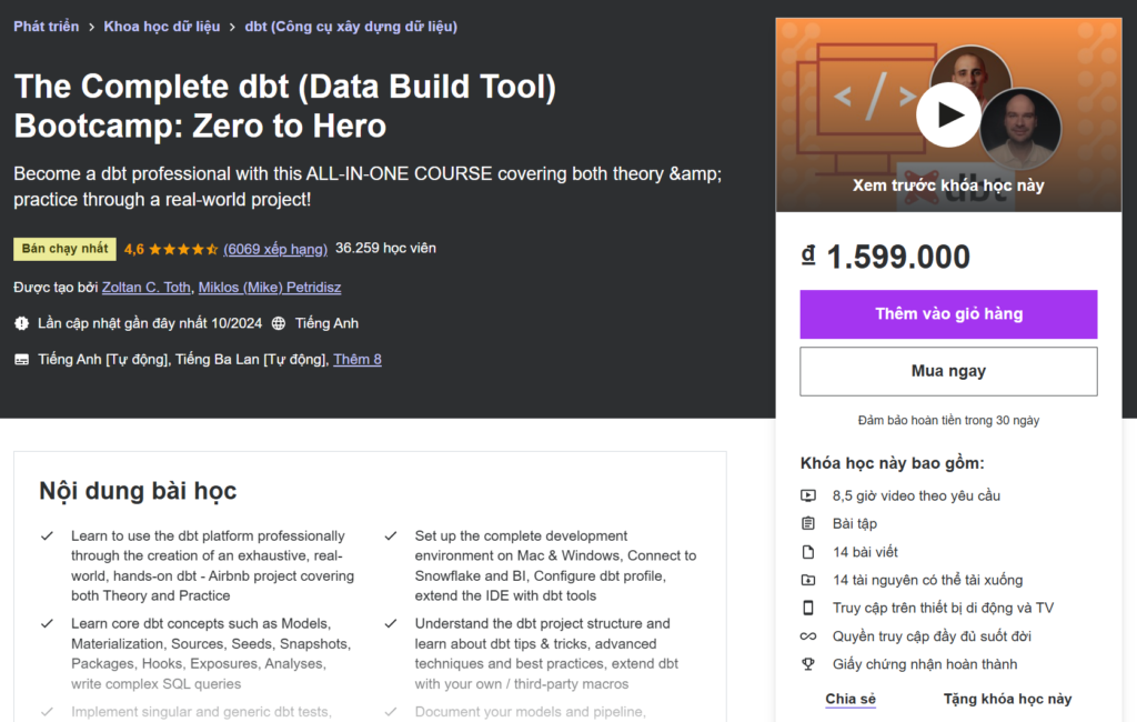 The Complete dbt (Data Build Tool) Bootcamp: Zero to Hero