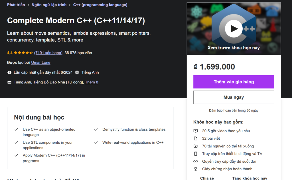 Complete Modern C (C++11/14/17)