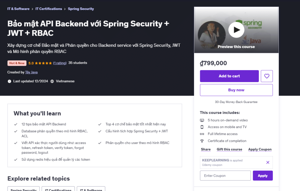 Bảo mật API Backend với Spring Security + JWT + RBAC