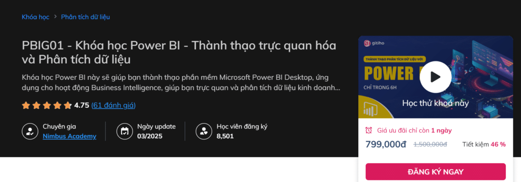 PBIG01 - Tuyệt đỉnh Power BI - Thành thạo trực quan hóa và Phân tích dữ liệu PBIG01 - Tuyệt đỉnh Power BI - Thành thạo trực quan hóa và Phân tích dữ liệu