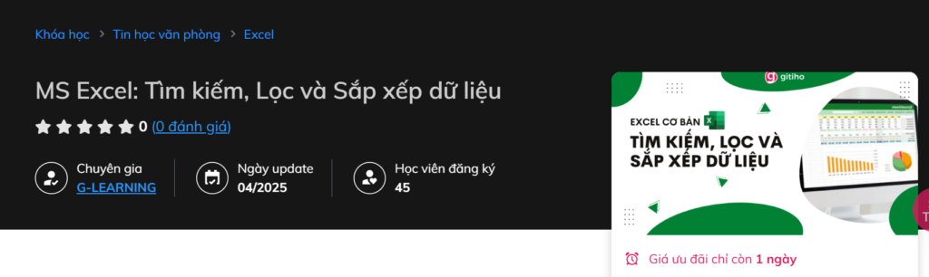 MS Excel Tìm kiếm, Lọc và Sắp xếp dữ liệu