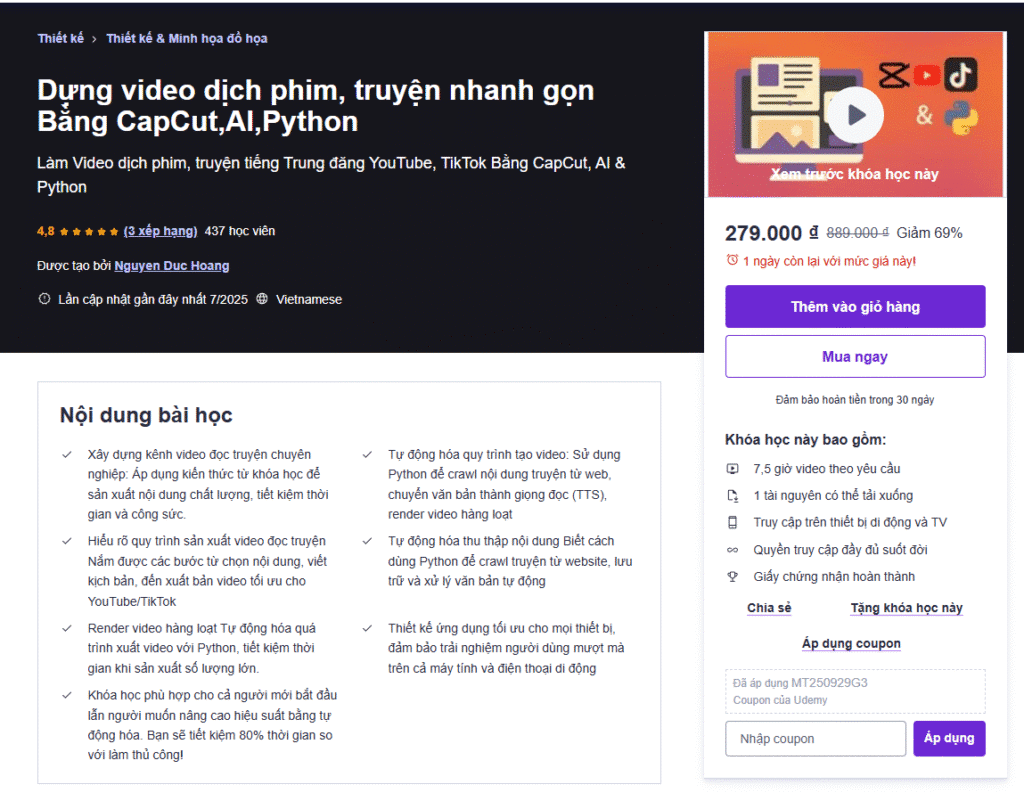 Dựng video dịch phim, truyện nhanh gọn Bằng CapCut, AI, Python