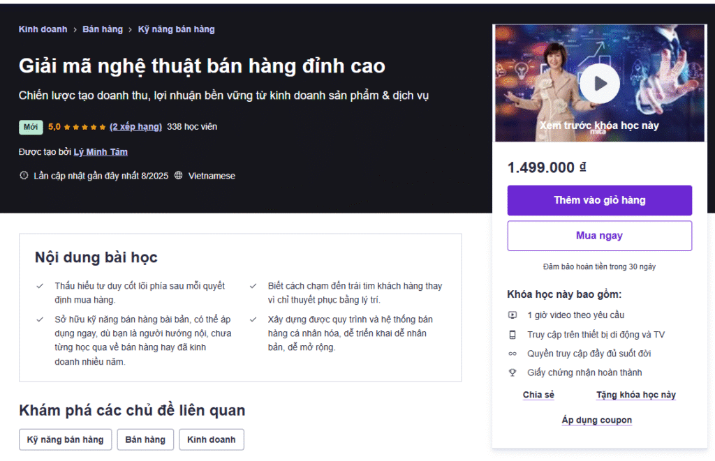 Khóa học giải mã nghệ thuật bán hàng đỉnh cao