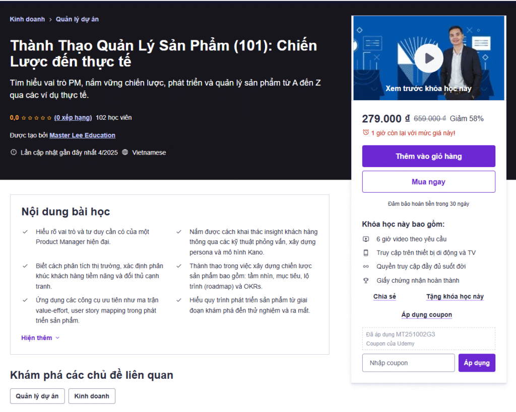 Thành Thạo Quản Lý Sản Phẩm (101): Chiến Lược đến thực tế