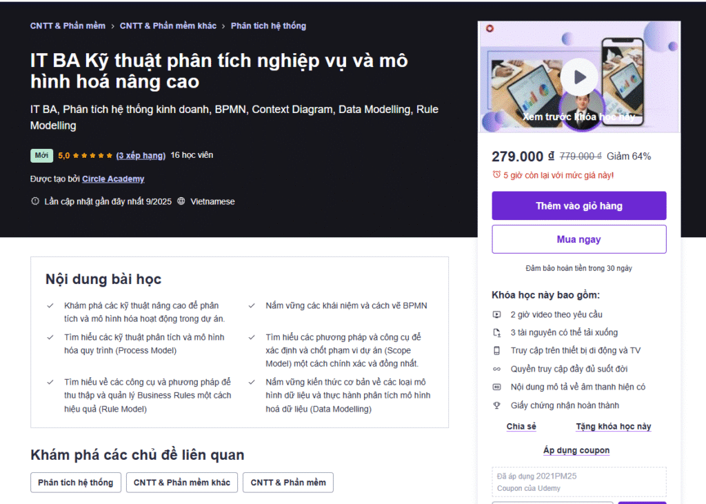 IT BA Kỹ thuật phân tích nghiệp vụ và mô hình hoá nâng cao