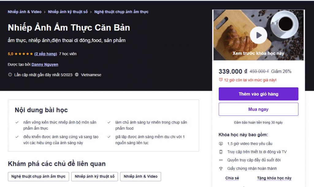 Khóa Học Nhiếp Ảnh Ẩm Thực Căn Bản