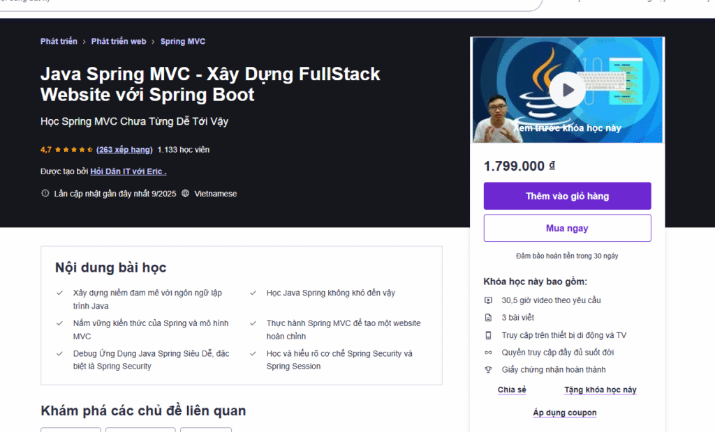 Java Spring MVC - Xây Dựng FullStack Website với Spring Boot