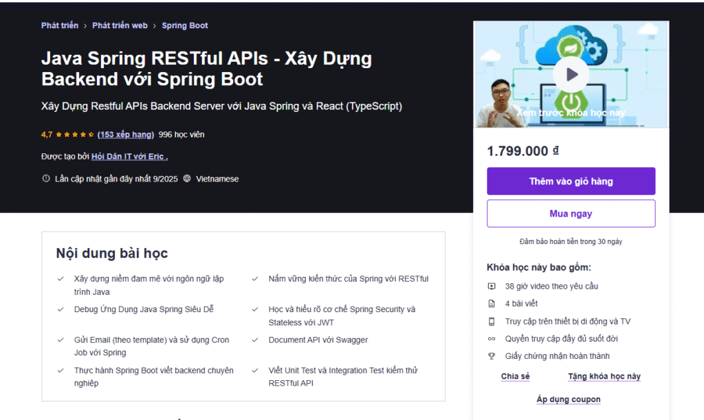 Java Spring RESTful APIs - Xây Dựng Backend với Spring Boot