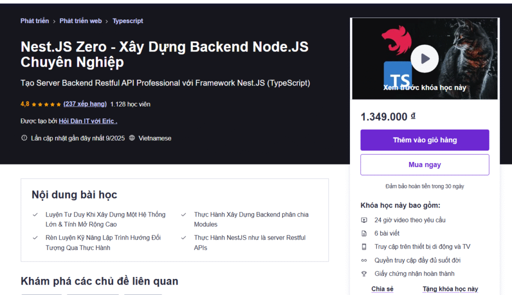 Nest.JS Zero - Xây Dựng Backend Node.JS Chuyên Nghiệp