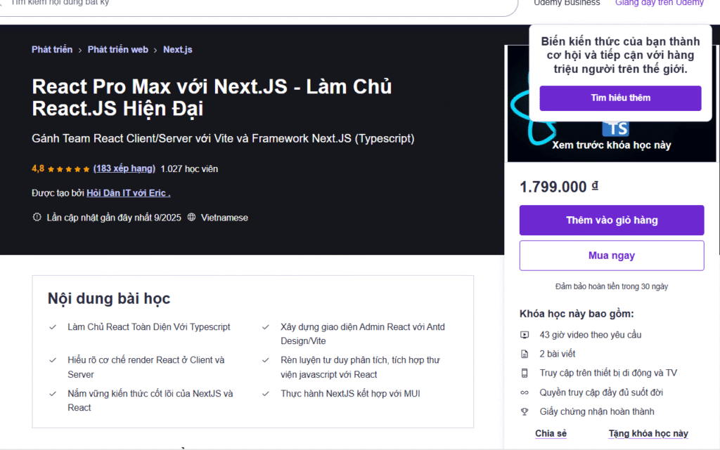 React Pro Max với Next.JS - Làm Chủ React.JS Hiện Đại