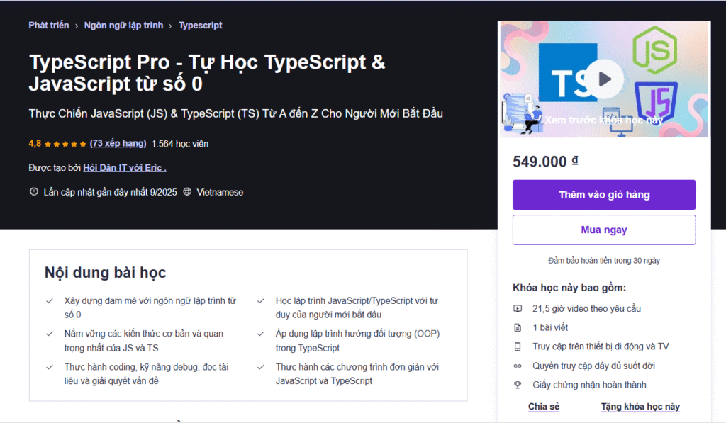 TypeScript Pro - Tự Học TypeScript & JavaScript từ số 0