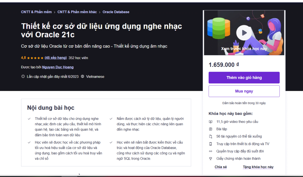 Thiết kế cơ sở dữ liệu ứng dụng nghe nhạc với Oracle 21c